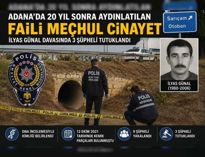 Adana’da 20 yıl önce kaybolan İlyas Günal’ın öldürülmesine ilişkin 3 şüpheli tutuklandı