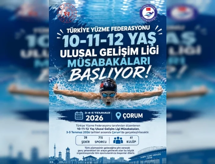 Çorum 10-11-12 Yaş Ulusal Gelişim Ligi Müsabakaları'nda 64 kulüp ve 715 genç yüzücüyü ağırlayacak