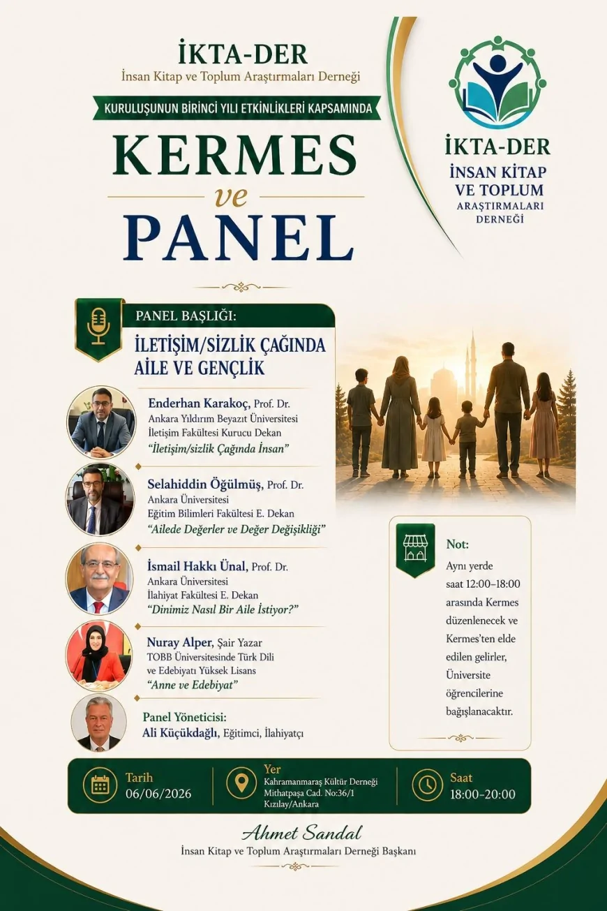 İKTA-DER Kuruluşunun Birinci Yılında Ankara’da Kermes ve “İletişim/sizlik Çağında Aile ve Gençlik” Paneli Düzenleyecek