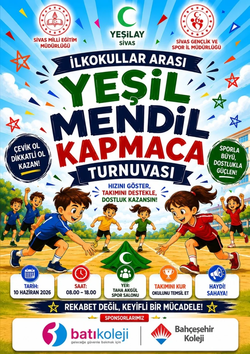 Yeşilay Sivas Şubesi ile Kamu Kurumlarından İlkokullar Arası Yeşil Mendil Kapmaca Turnuvasına Davet