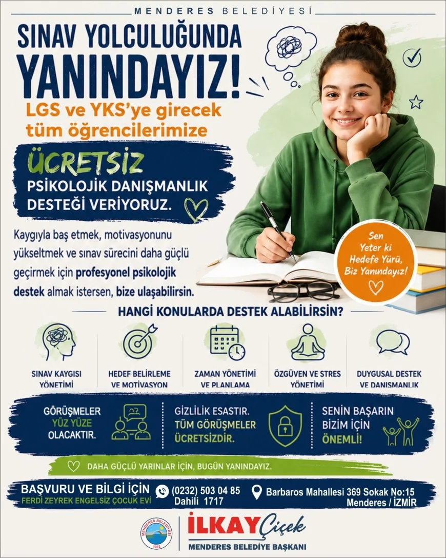 Menderes Belediye Başkanı İlkay Çiçek: “Sınava Girecek Öğrencilerimiz Bu Süreci Tek Başına Atlatmak Zorunda Değil”