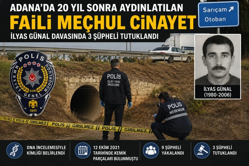 Adana’da 20 yıl önce kaybolan İlyas Günal’ın öldürülmesine ilişkin 3 şüpheli tutuklandı
