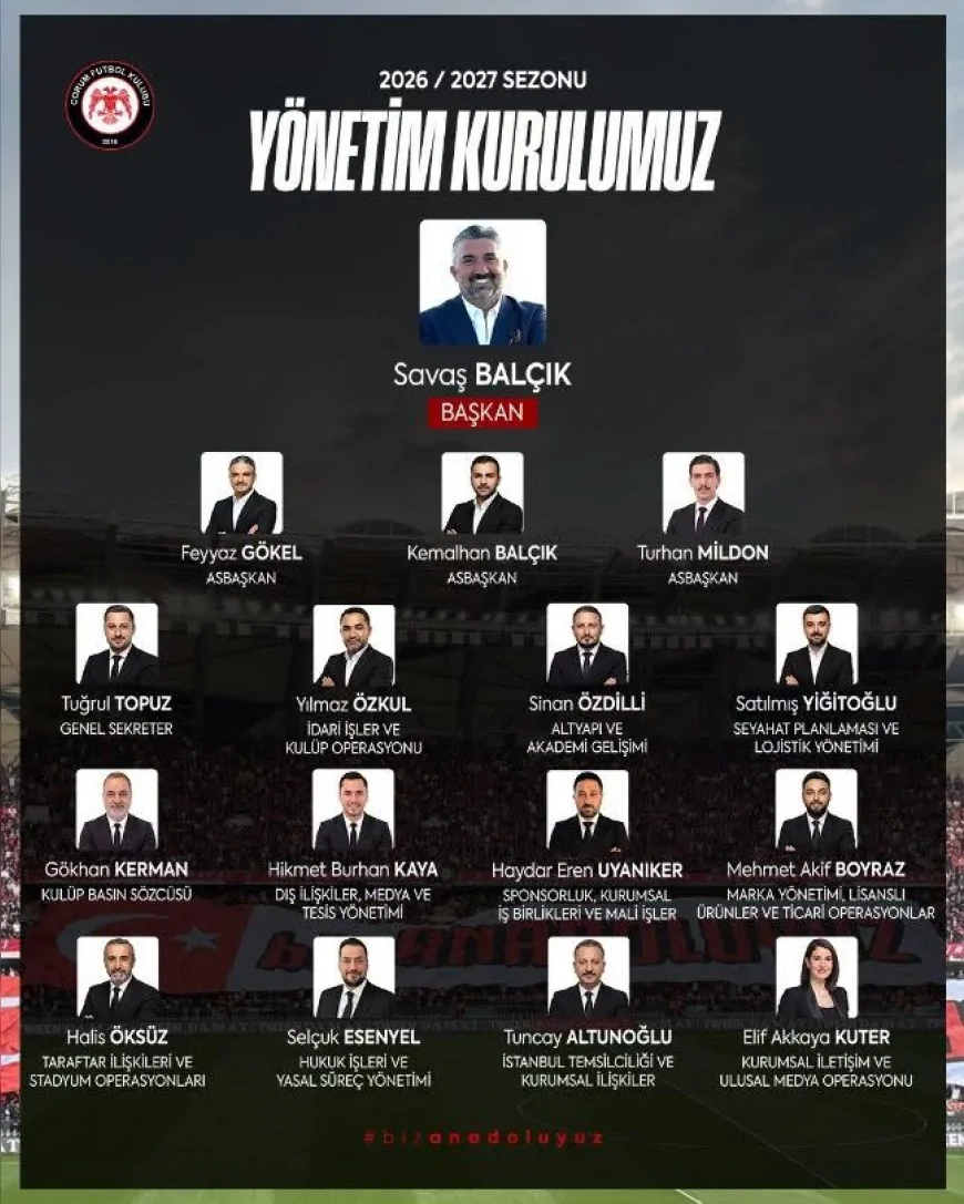 Çorum Futbol Kulübü’nde 2026-2027 Sezonu Yönetim Kurulu Belirlendi Yeni Dönem Resmen Başladı