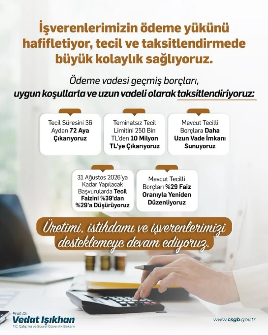 Çalışma ve Sosyal Güvenlik Bakanı Prof. Dr. Vedat Işıkhan: “SGK Prim Borçlarında Tecil Süresini 72 Aya Çıkarıyoruz”