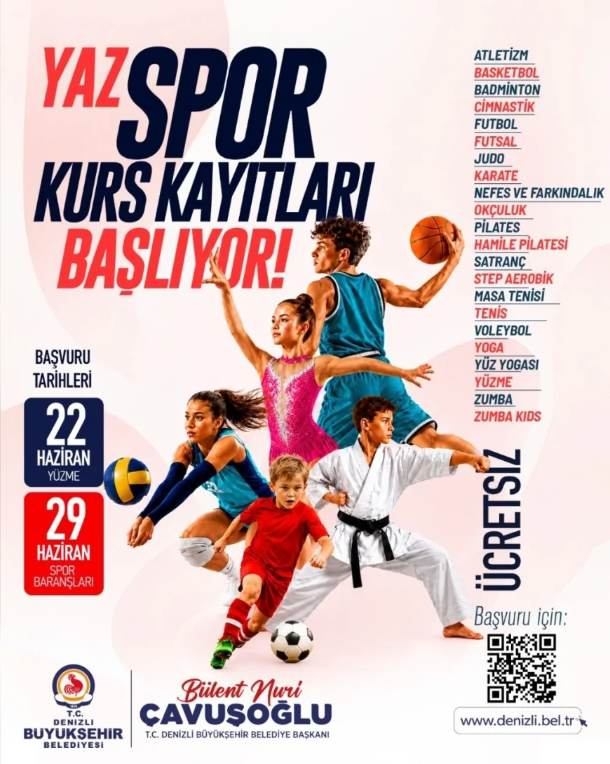 Denizli Büyükşehir Belediyesi Yaz Spor Okulları İçin 22 Branşta Ücretsiz Kayıt Dönemini Başlatıyor