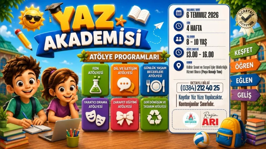 Nevşehir Belediyesi 8–10 Yaş Grubuna Yönelik Ücretsiz Yaz Akademisi Atölye Programlarını 6 Temmuz'da Başlatıyor