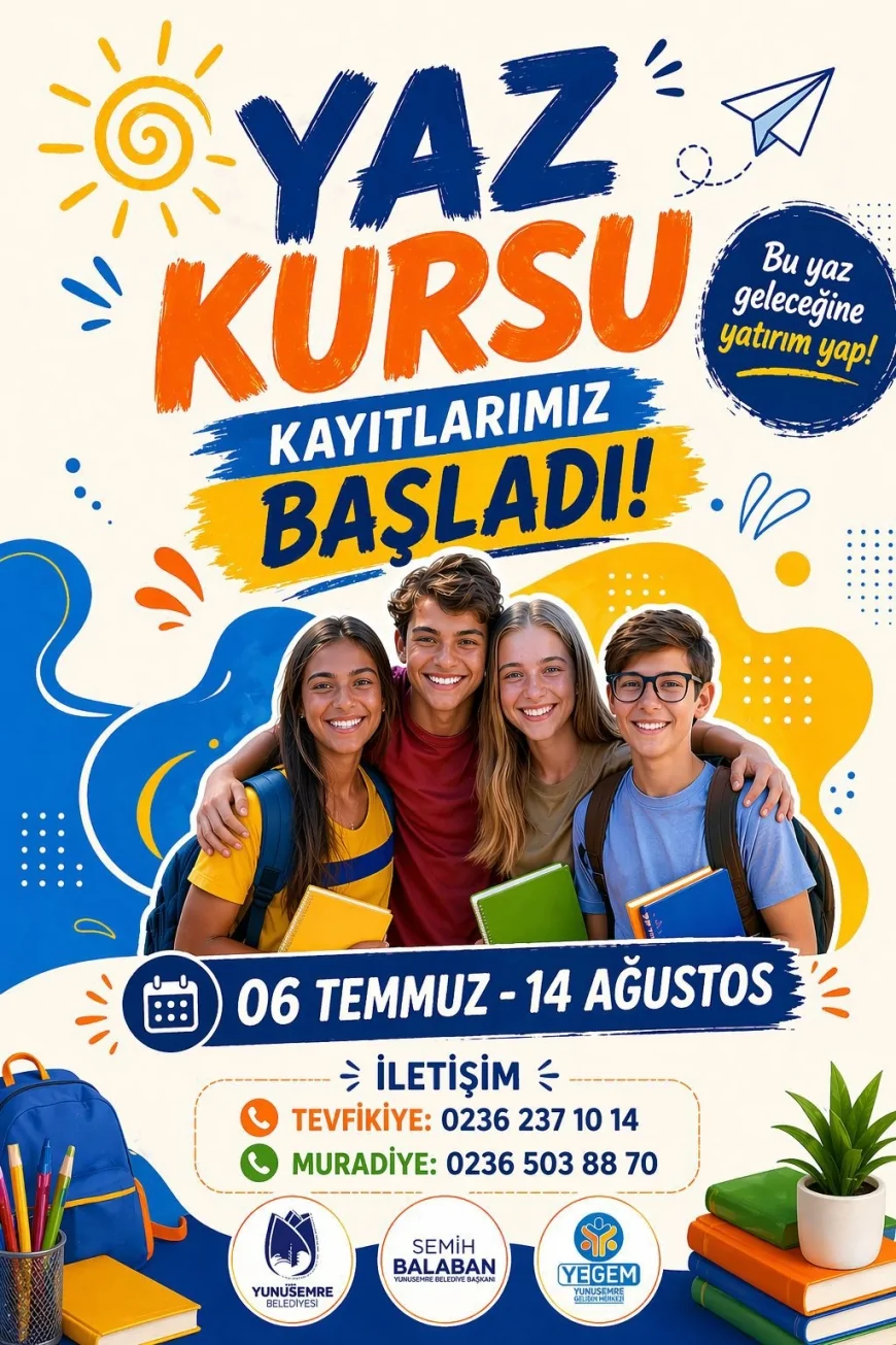 YUNUSEMRE BELEDİYESİ YEGEM YAZ KURSU KAYITLARI BAŞLADI LGS VE TYT HAZIRLIKTA YOĞUNLAŞTIRILMIŞ 150 SAATLİK EĞİTİM PROGRAMIYLA ÖĞRENCİLERE AKADEMİK DESTEK
