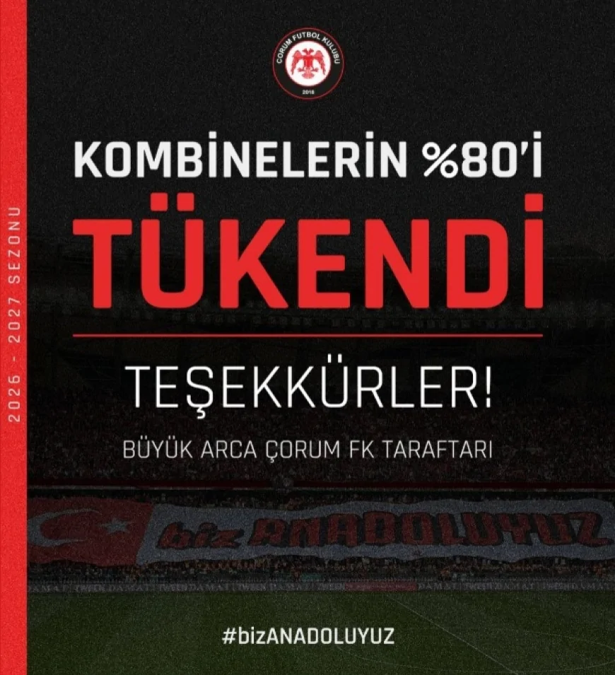 ARCA Çorum FK'da Yeni Sezon Kombinelerine İlk Günde Büyük İlgi Gösterildi Kombinelerin Yüzde 80'i Tükendi