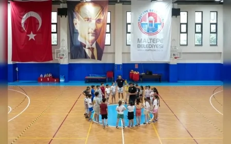 Maltepe Belediyesi Yaz Okulu’nda çocuklar yüzme, basketbol ve jimnastikle yaz tatilini sporla değerlendiriyor