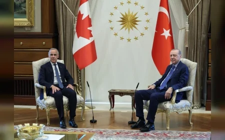 Cumhurbaşkanı Recep Tayyip Erdoğan NATO Ankara Zirvesi kapsamında Kanada Başbakanı Mark Carney'i Cumhurbaşkanlığı Külliyesi'nde kabul etti