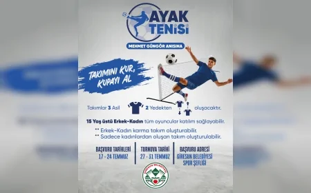 Giresun Belediyesi Mehmet Güngör anısına düzenlenecek ayak tenisi turnuvası için başvuruları başlattı