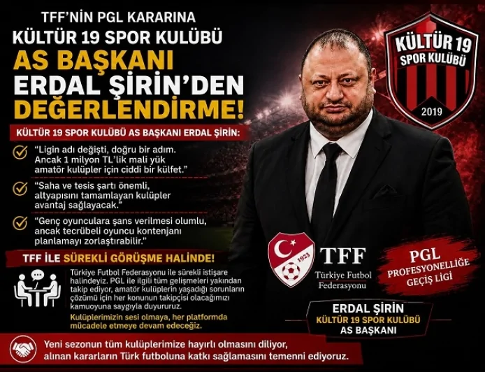 Kültür 19 Spor Kulübü As Başkanı Erdal Şirin: “PGL’ye geçişi olumlu karşılıyoruz ancak mali yük amatör kulüpler için ciddi bir sorumluluk oluşturuyor”