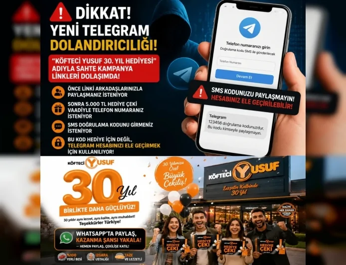 Telegram Hesaplarını Hedef Alan Sahte “Köfteci Yusuf 30. Yıl Hediyesi” Kampanyasına Karşı Kritik Uyarı