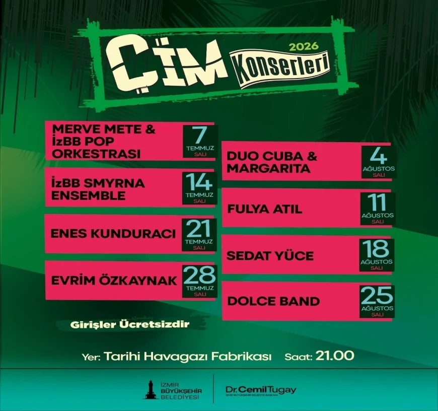 İzmir Büyükşehir Belediyesi Çim Konserleri 7 Temmuz'da Başlıyor, Yaz Boyunca Ücretsiz Müzik Buluşmaları Sürecek!