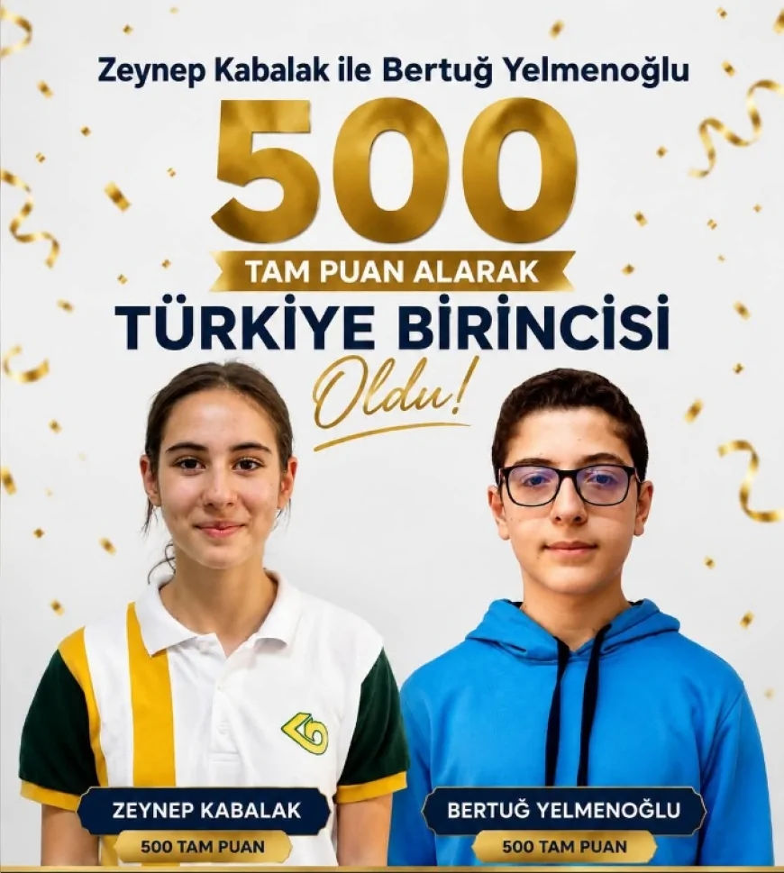 Çorumlu Öğrenciler Zeynep Kabalak ve Bertuğ Yelmenoğlu LGS'de 500 Tam Puan Alarak Türkiye Birincileri Arasında Yer Aldı