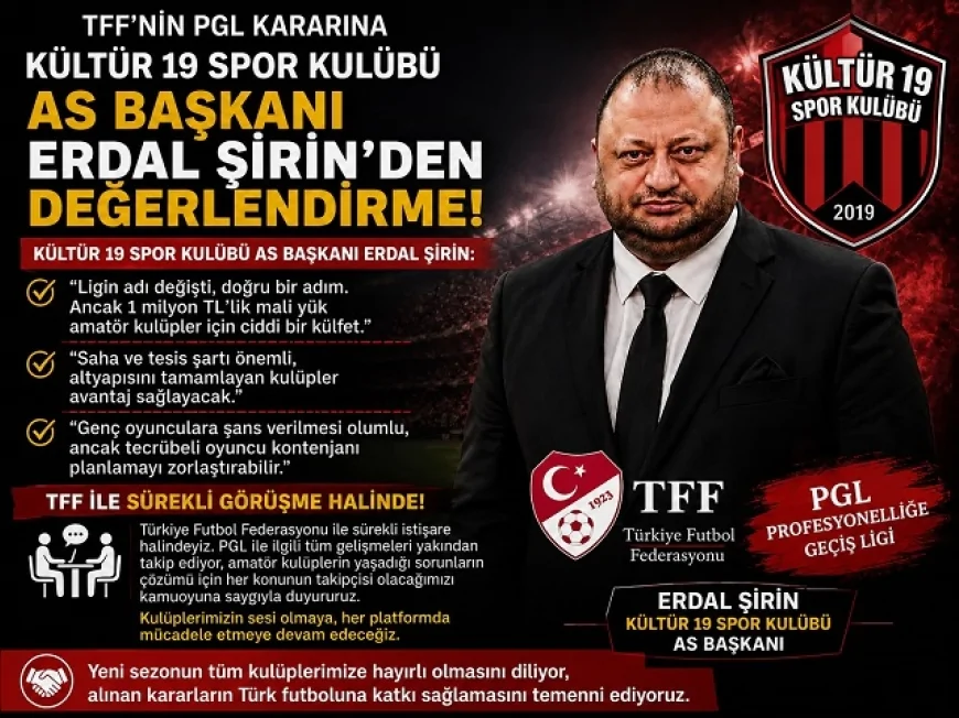 Kültür 19 Spor Kulübü As Başkanı Erdal Şirin: “PGL’ye geçişi olumlu karşılıyoruz ancak mali yük amatör kulüpler için ciddi bir sorumluluk oluşturuyor”
