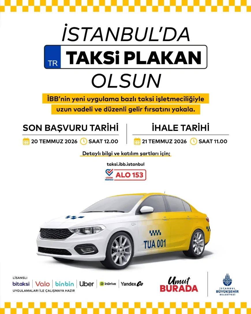 İstanbul’da uygulama bazlı taksi modeli için 9. ihale 21 Temmuz’da yapılacak 250 yeni plaka tahsis edilecek