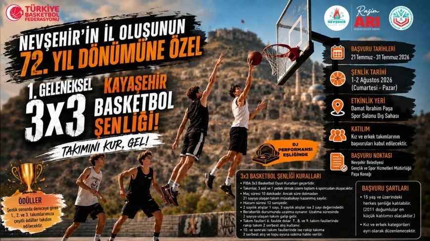 Nevşehir Belediyesi 1. Geleneksel Kayaşehir 3x3 Basketbol Şenliği İçin Başvuruları Başlatıyor
