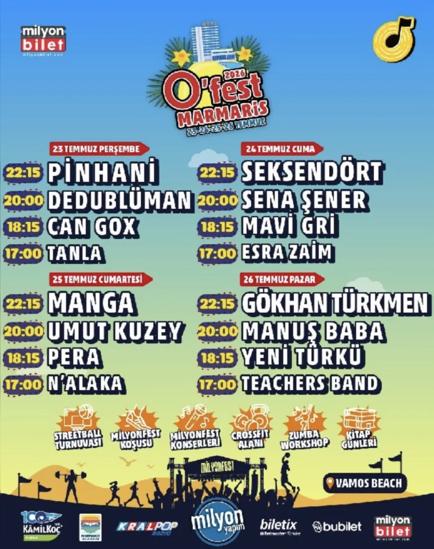 Marmaris'te O'Fest Coşkusu Başlıyor, Dört Gün Boyunca Müzik, Spor ve Eğlence Bir Arada Yaşanacak