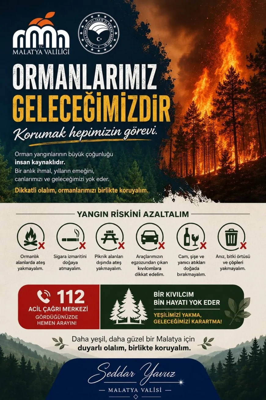 Malatya Valiliği: “Orman Yangınlarına Karşı Dikkatli ve Duyarlı Olalım”