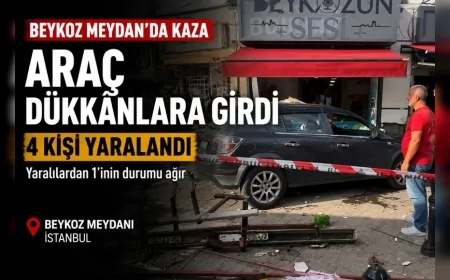 Beykoz Meydanı’nda kontrolden çıkan araç dükkânlara girdi: 4 kişi yaralandı