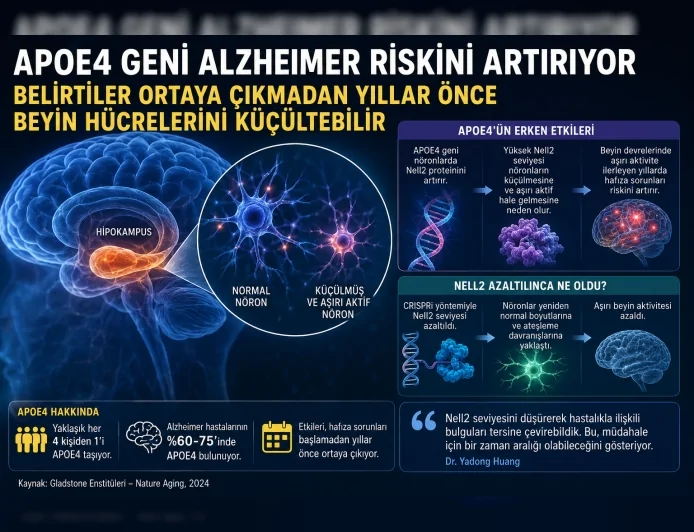 Alzheimer riskini artıran APOE4 geni belirtilerden yıllar önce beyin hücrelerini küçültebilir
