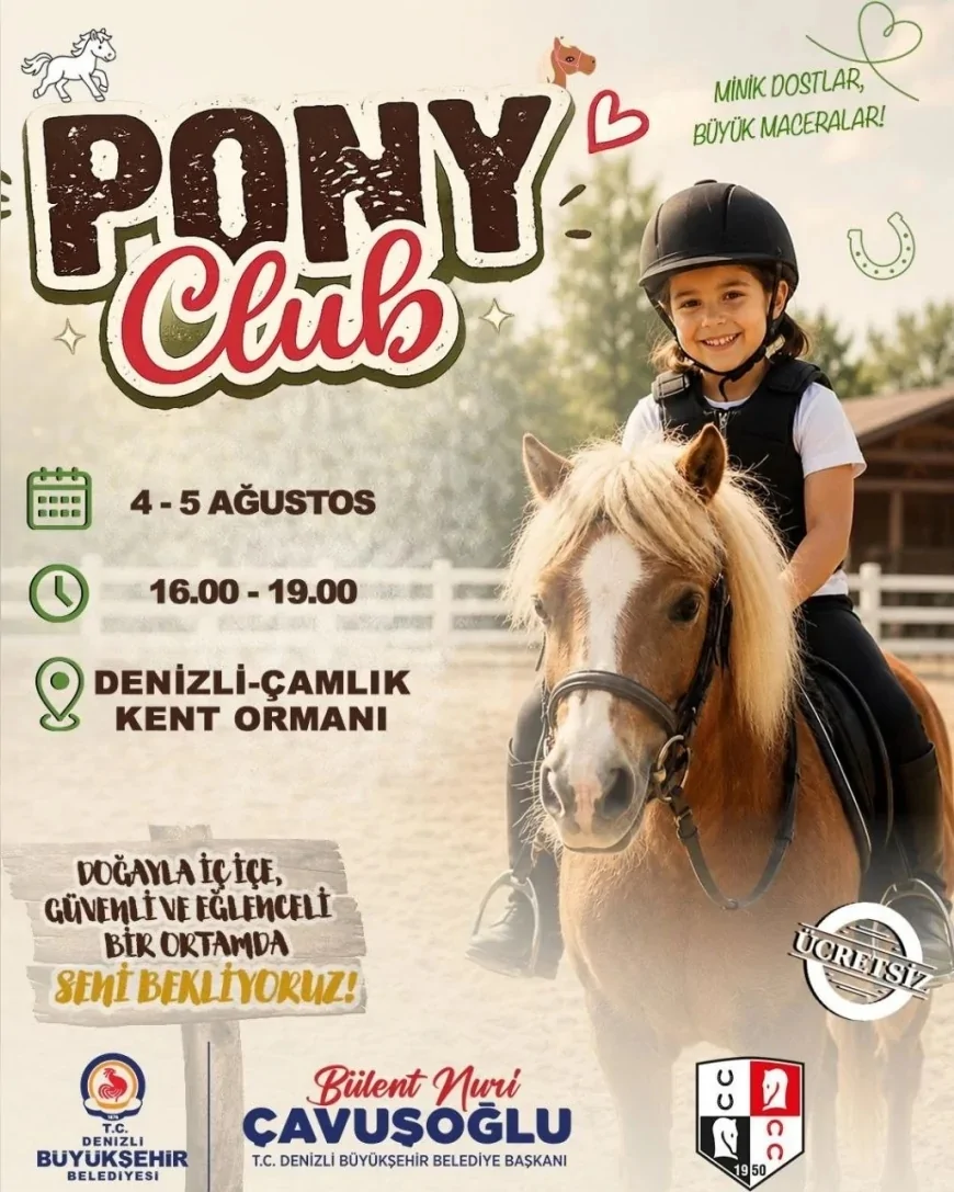 Denizli Büyükşehir Belediyesi Çamlık Kent Ormanı’nda çocukları Pony Club etkinliğiyle doğa ve at sevgisiyle buluşturuyor