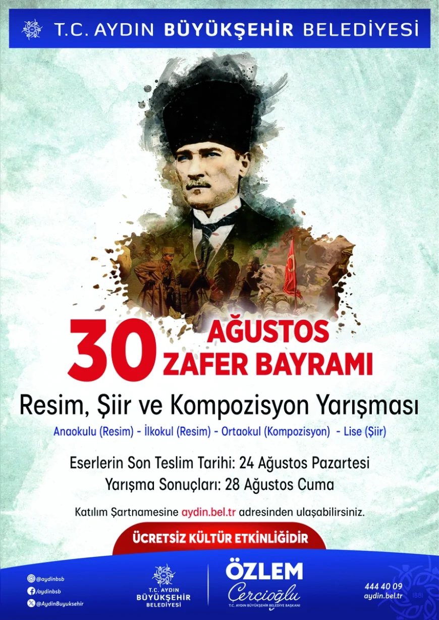 Aydın Büyükşehir Belediye Başkanı Özlem Çerçioğlu gençleri 30 Ağustos Zafer Bayramı temalı ödüllü yarışmaya davet etti