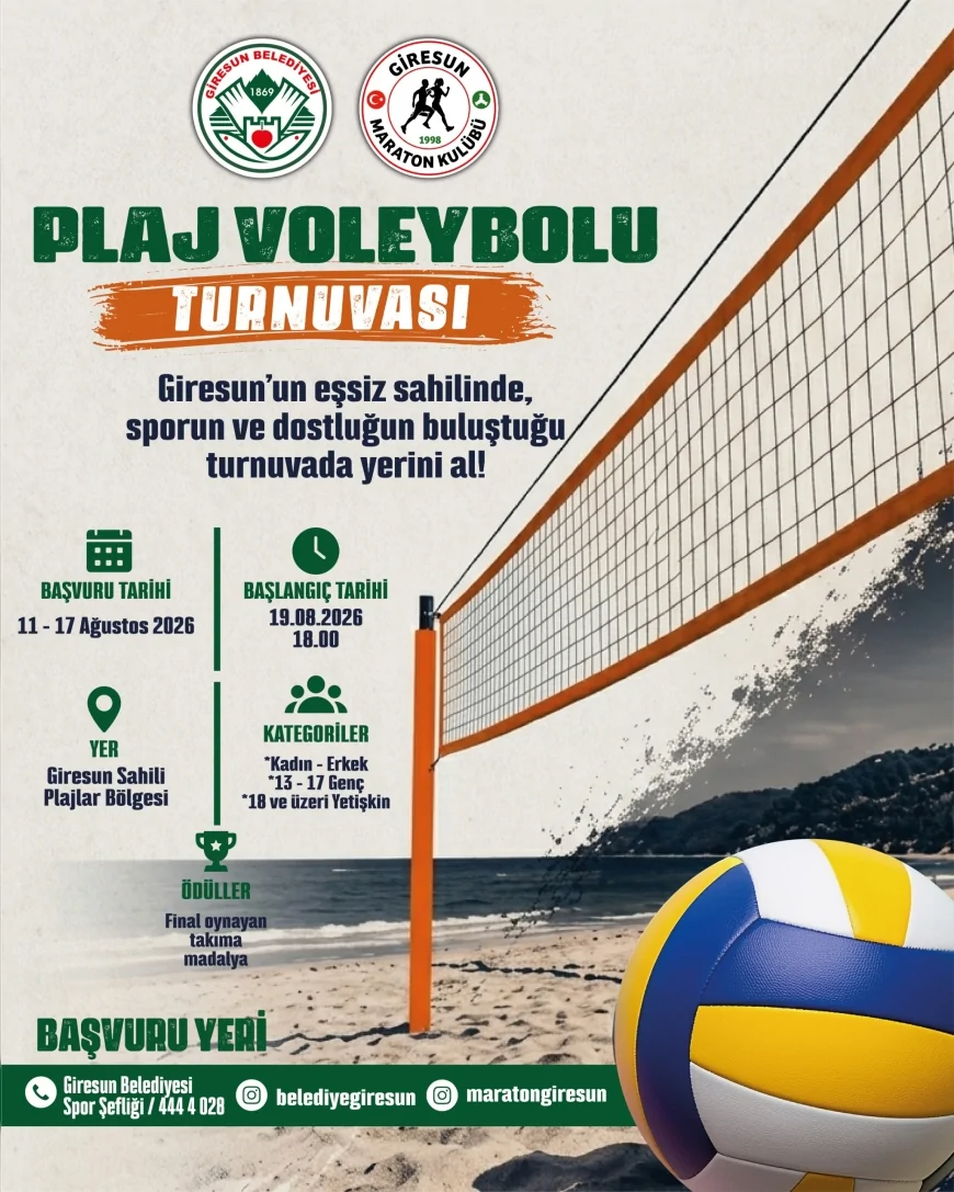 Giresun’da plaj voleybolu heyecanı 19 Ağustos’ta Plajlar Bölgesi’nde başlıyor