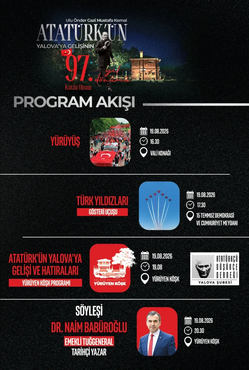 Yalova’da Atatürk’ün kente gelişinin 97. yılı Türk Yıldızları ve Yürüyen Köşk programıyla anılacak