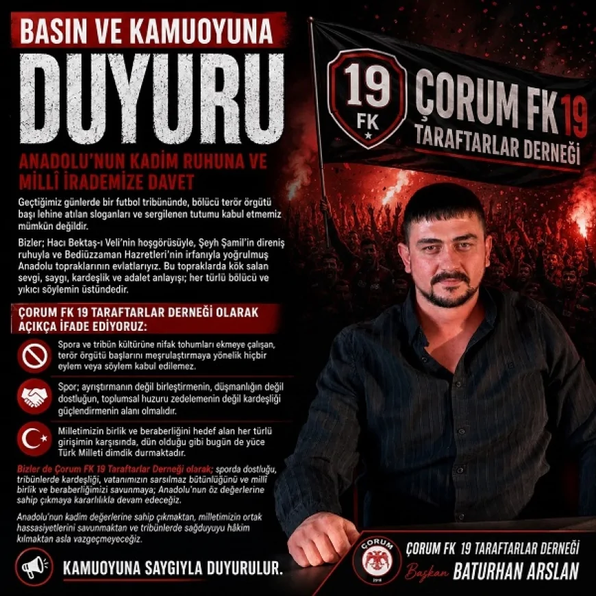 19 FK Taraftarlar Derneği Başkanı Baturhan Arslan: “Spor ayrıştırmanın değil birleştirmenin alanı olmalıdır”