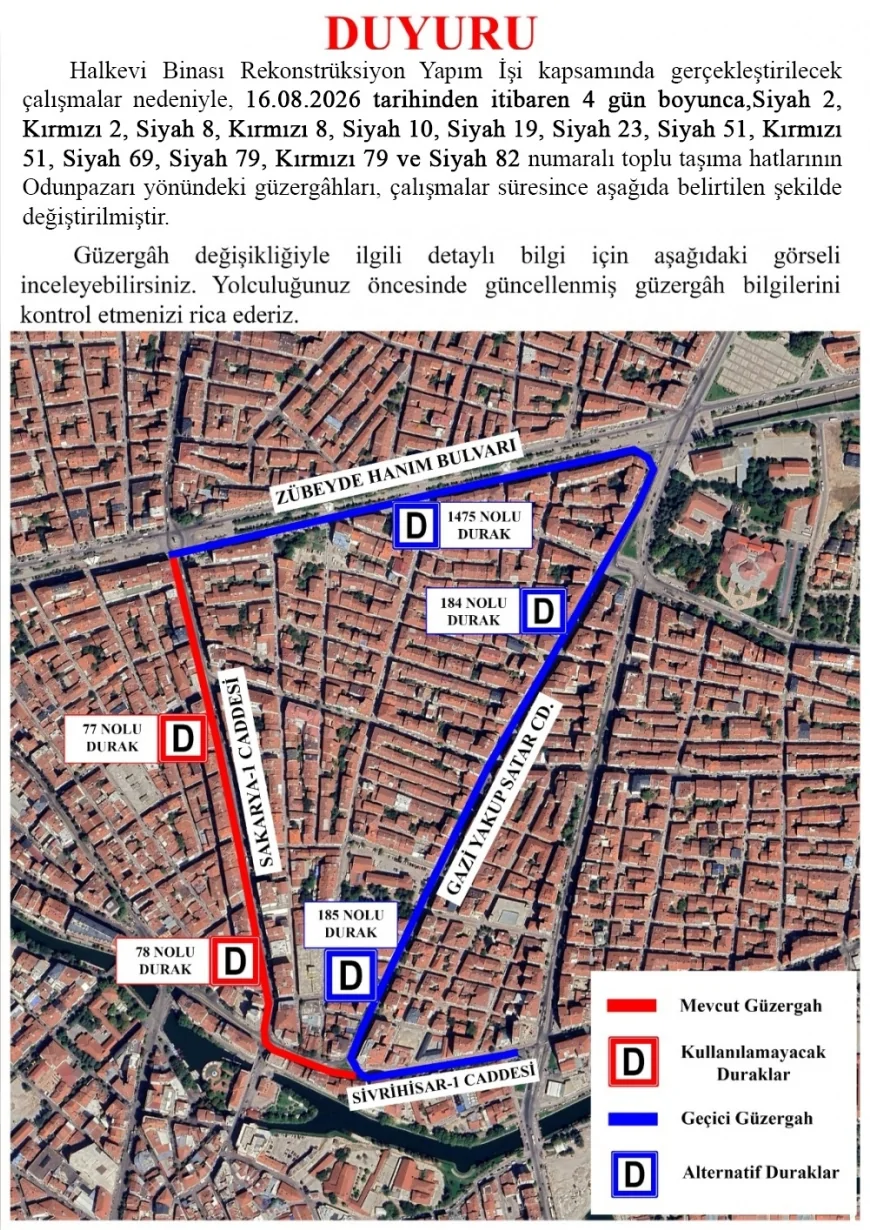 Eskişehir Büyükşehir Belediyesi duyurdu: Sivrihisar-1 Caddesi 16-19 Ağustos’ta trafiğe kapatılacak
