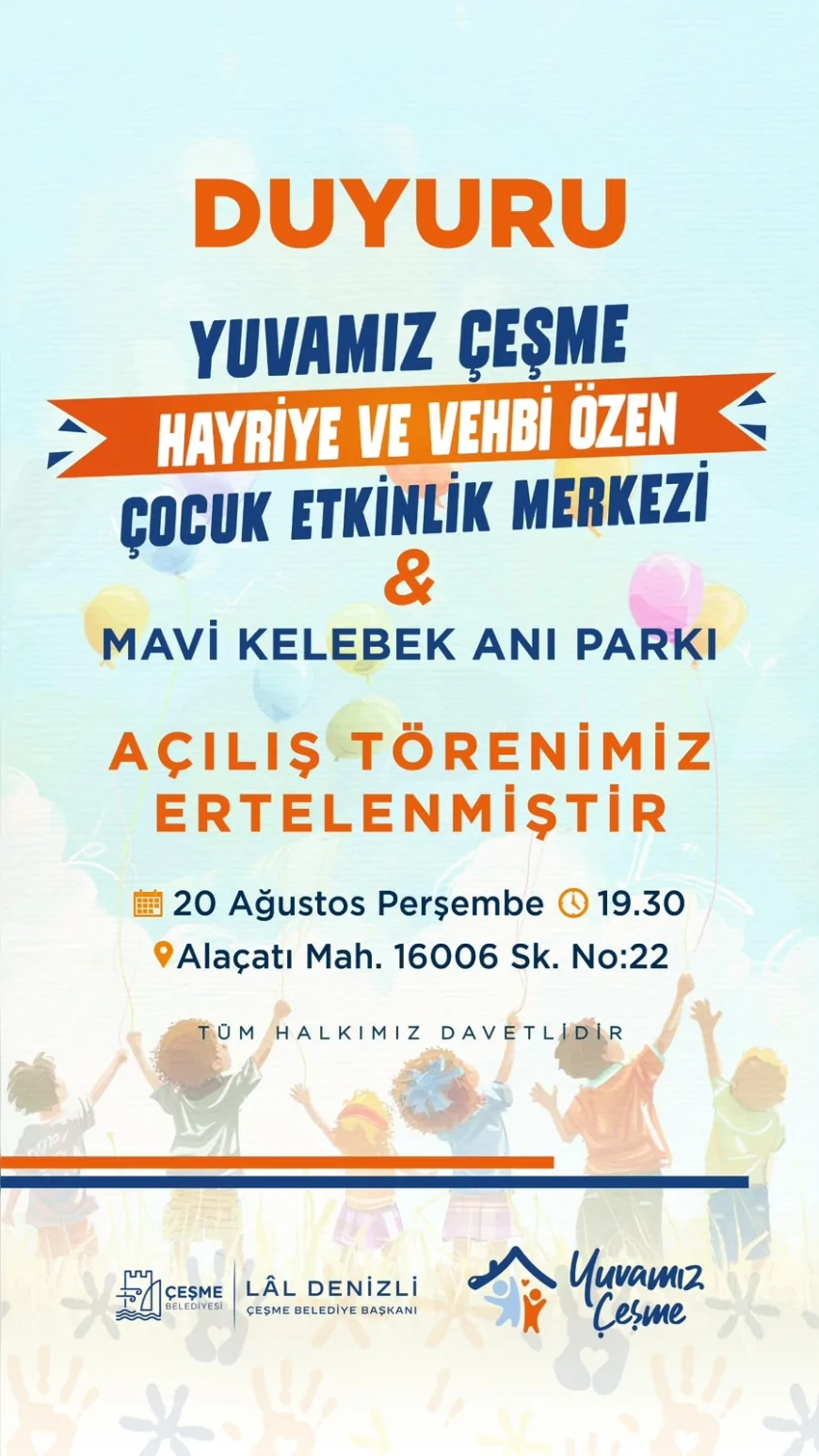 Çeşme Belediyesi Alaçatı’da üçüncü Yuvamız Çeşme ve Mavi Kelebek Anı Parkı’nı hizmete açıyor