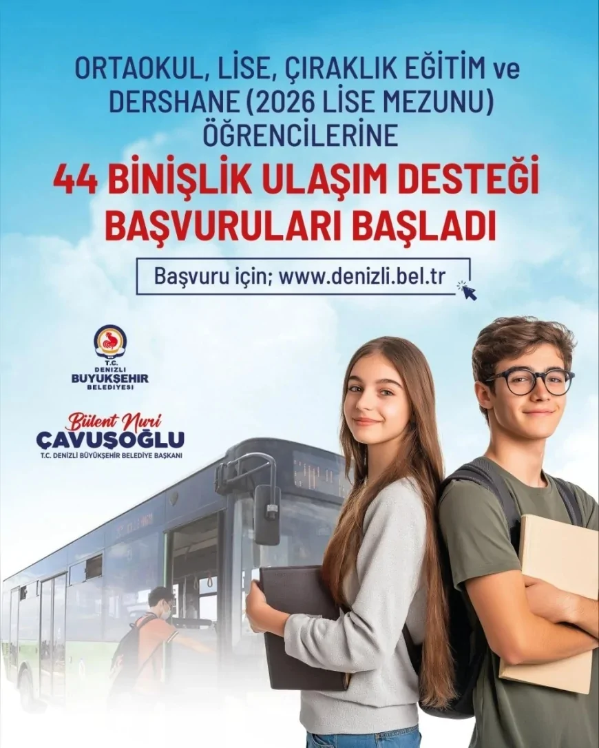 Denizli Büyükşehir’in öğrencilere aylık 44 binişlik ulaşım desteği için başvurular başladı
