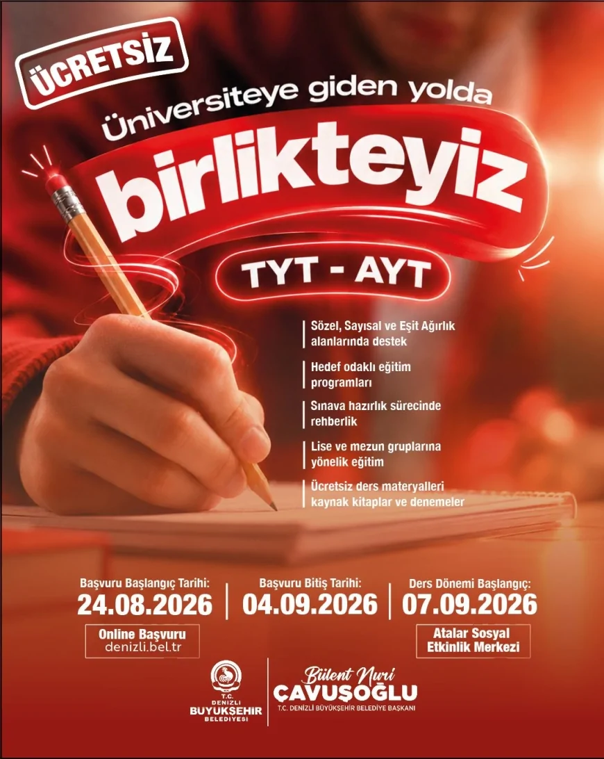 Denizli Büyükşehir Belediyesi’nden üniversite adaylarına ücretsiz TYT-AYT hazırlık desteği başladı