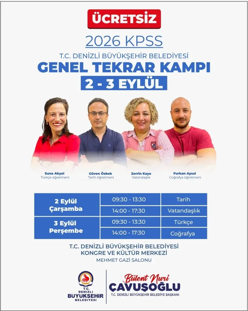Denizli Büyükşehir Belediyesi KPSS adayları için ücretsiz genel tekrar kampı düzenliyor
