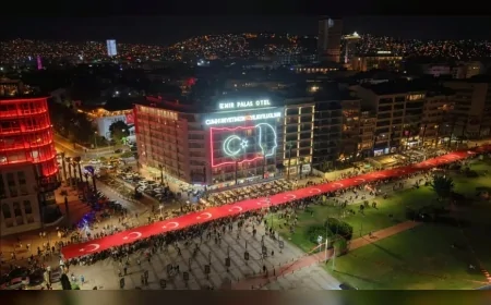 İzmir’in kurtuluşunun 104’üncü yıl dönümü 350 metrelik Türk bayraklı fener alayıyla kutlandı