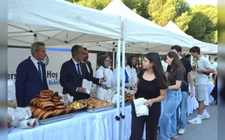 Ege Üniversitesi Rektörü Prof. Dr. Musa Alcı öğrencileri boyoz, simit ve çayla karşıladı