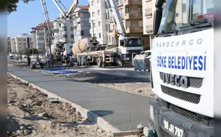 Söke’de Bisiklet ve Yürüyüş Yolu Projesi ilerliyor, ikinci etapta beton dökümü başladı