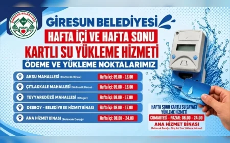 Giresun Belediyesi Kartlı Su Sayacı Yükleme Noktalarını ve Hafta Sonu Hizmet Saatlerini Açıkladı