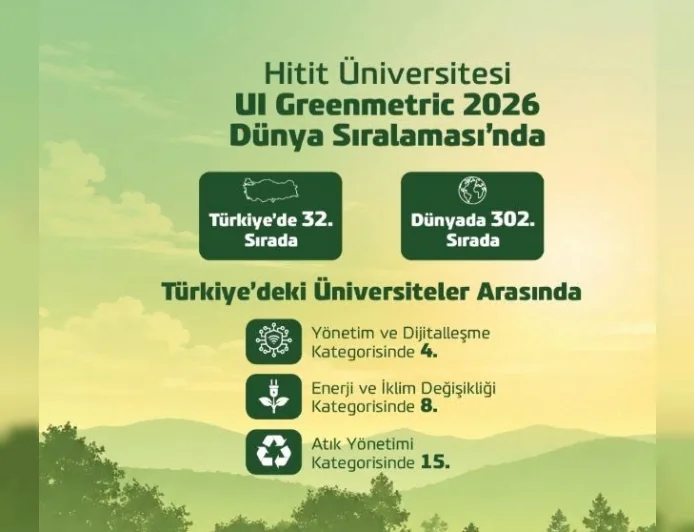 Hitit Üniversitesi UI GreenMetric 2026’da Dünyada 302’nci, Türkiye’de 32’nci Sıraya Yükseldi