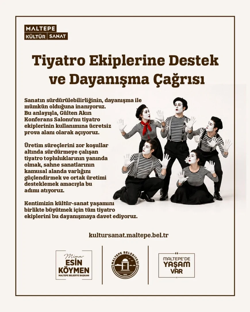 Maltepe Belediyesi yeni sanat sezonunda tiyatro ekiplerine ücretsiz prova alanı desteğini sürdürecek