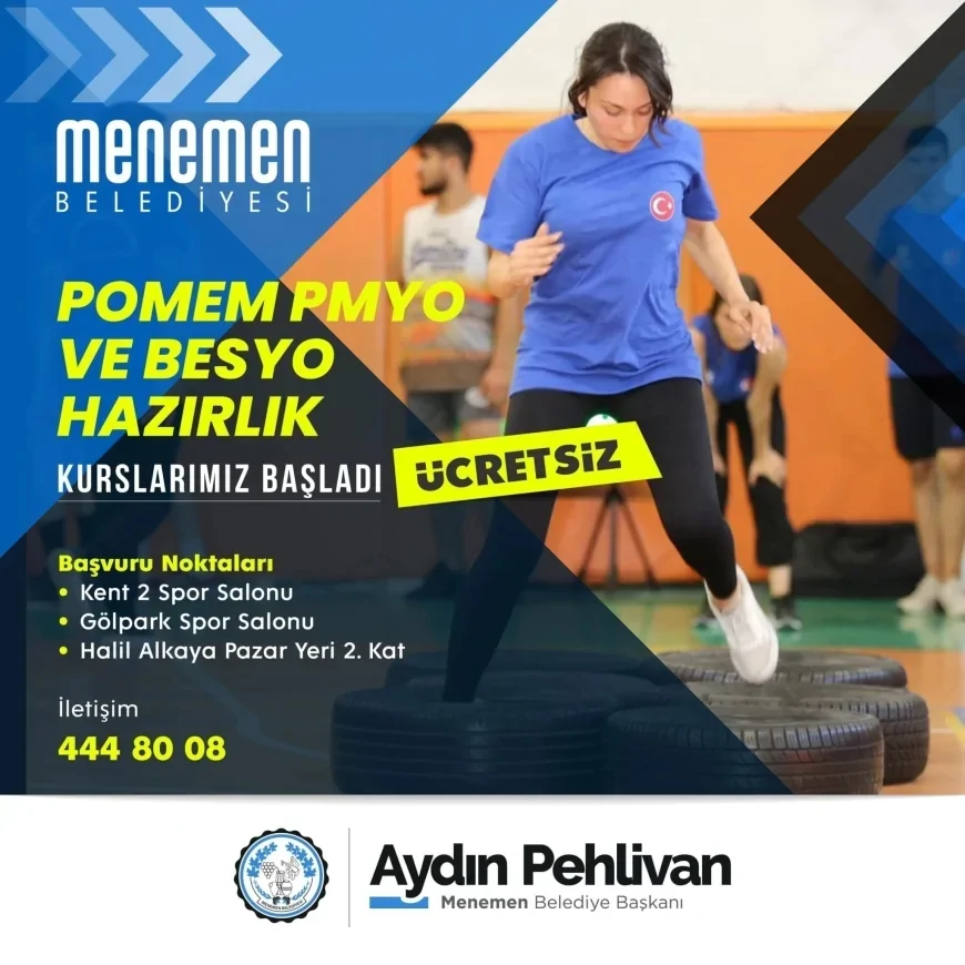 MENEMEN BELEDİYESİNDEN POMEM, PMYO VE BESYO ADAYLARINA ÜCRETSİZ HAZIRLIK KURSU DESTEĞİ