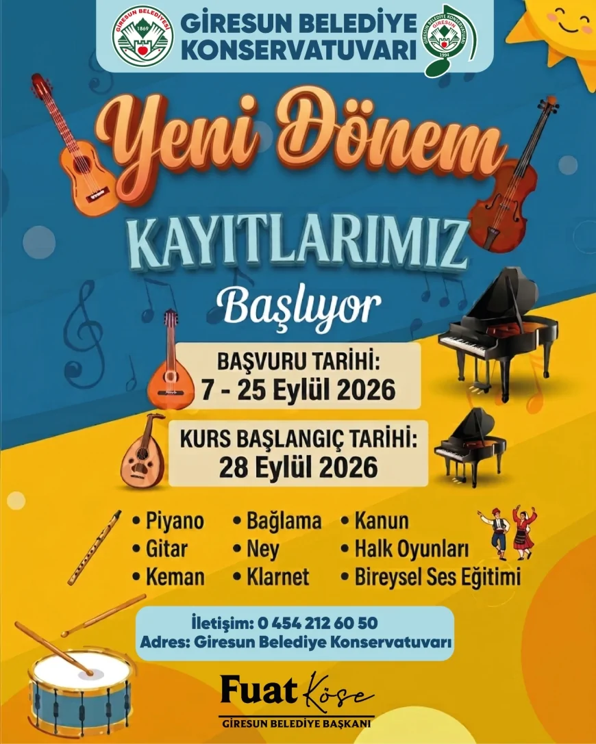 Giresun Belediyesi Konservatuvarında Yeni Eğitim Dönemi İçin Kayıtlar 7 Eylül’de Başlıyor