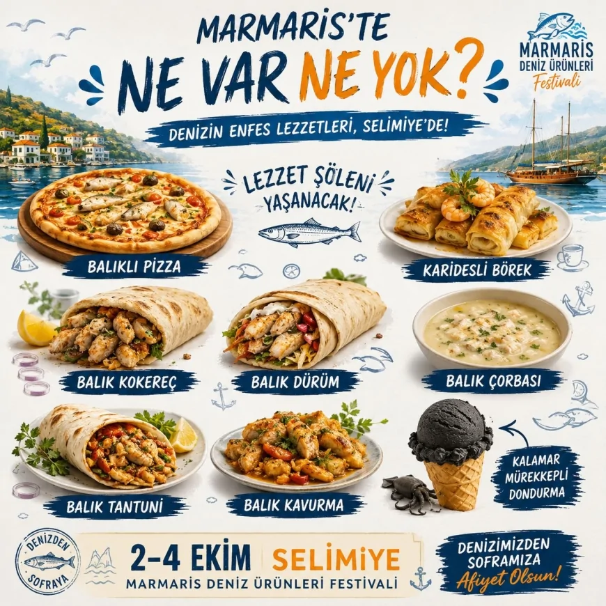 Marmaris Deniz Ürünleri Festivali’nde balık dürümden kalamar mürekkepli dondurmaya lezzet şöleni yaşanacak