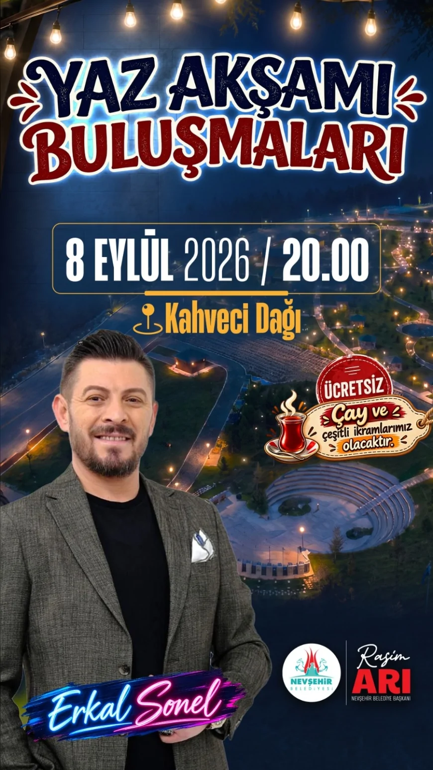 Nevşehir Belediyesi’nin Yaz Akşamı Buluşmaları’nda Erkal Sonel 8 Eylül’de Kahveci Dağı’nda sahne alacak