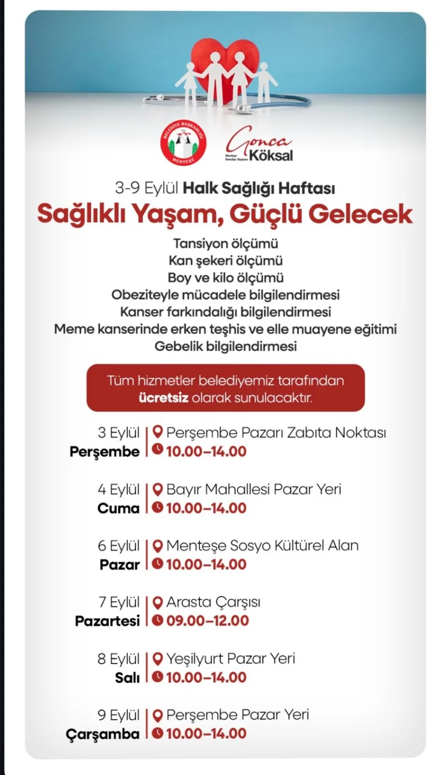 Menteşe Belediyesi sağlık hizmetlerini mahallelere taşıyor: Ücretsiz ölçüm ve bilgilendirme yapılacak