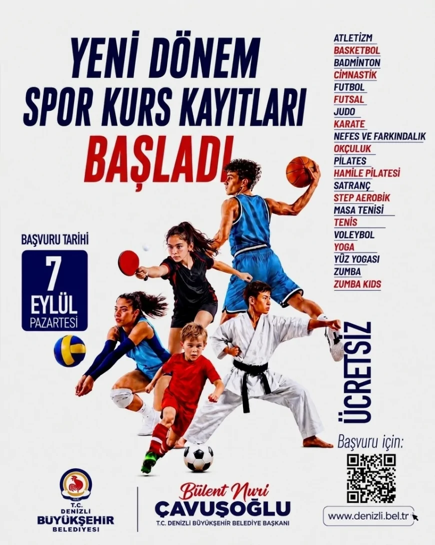 Denizli Büyükşehir Belediyesi 7’den 70’e ücretsiz spor kurslarını 22 farklı branşla yeniden başlatıyor