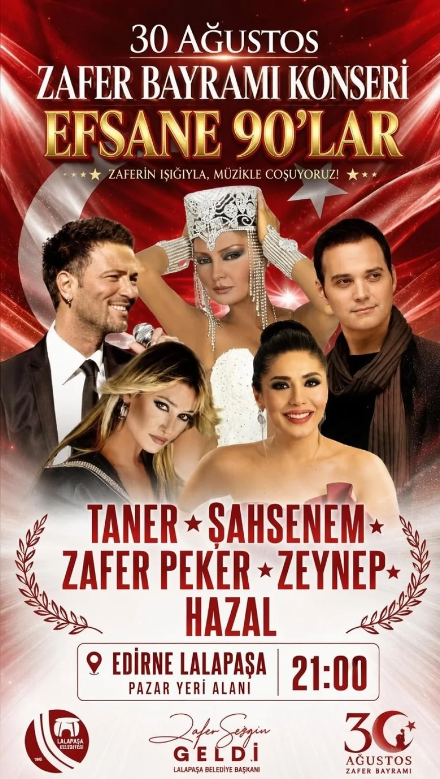Lalapaşa’da 30 Ağustos Zafer Bayramı 90’lar konserleri ve toplu sünnet şöleniyle kutlandı