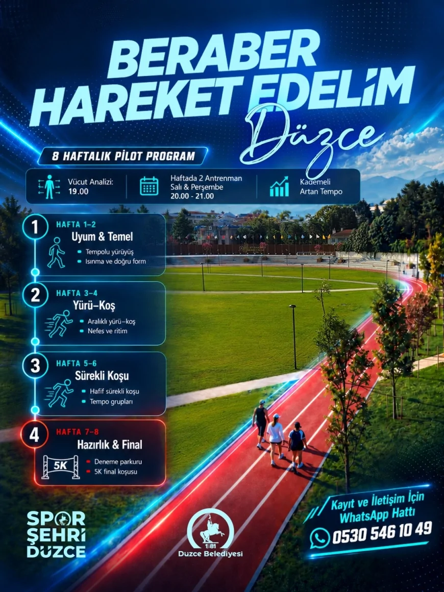 Düzce Belediyesi Merkez Park’ta 8 haftalık koşu ve hareket programı başlatıyor